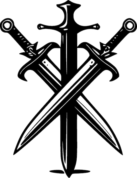 Vector crossed swords black and white isolated icon vector illustration