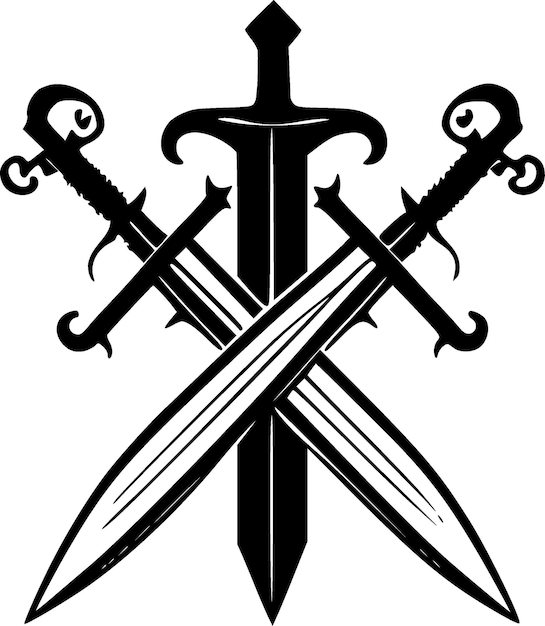 Vector crossed swords black and white isolated icon vector illustration