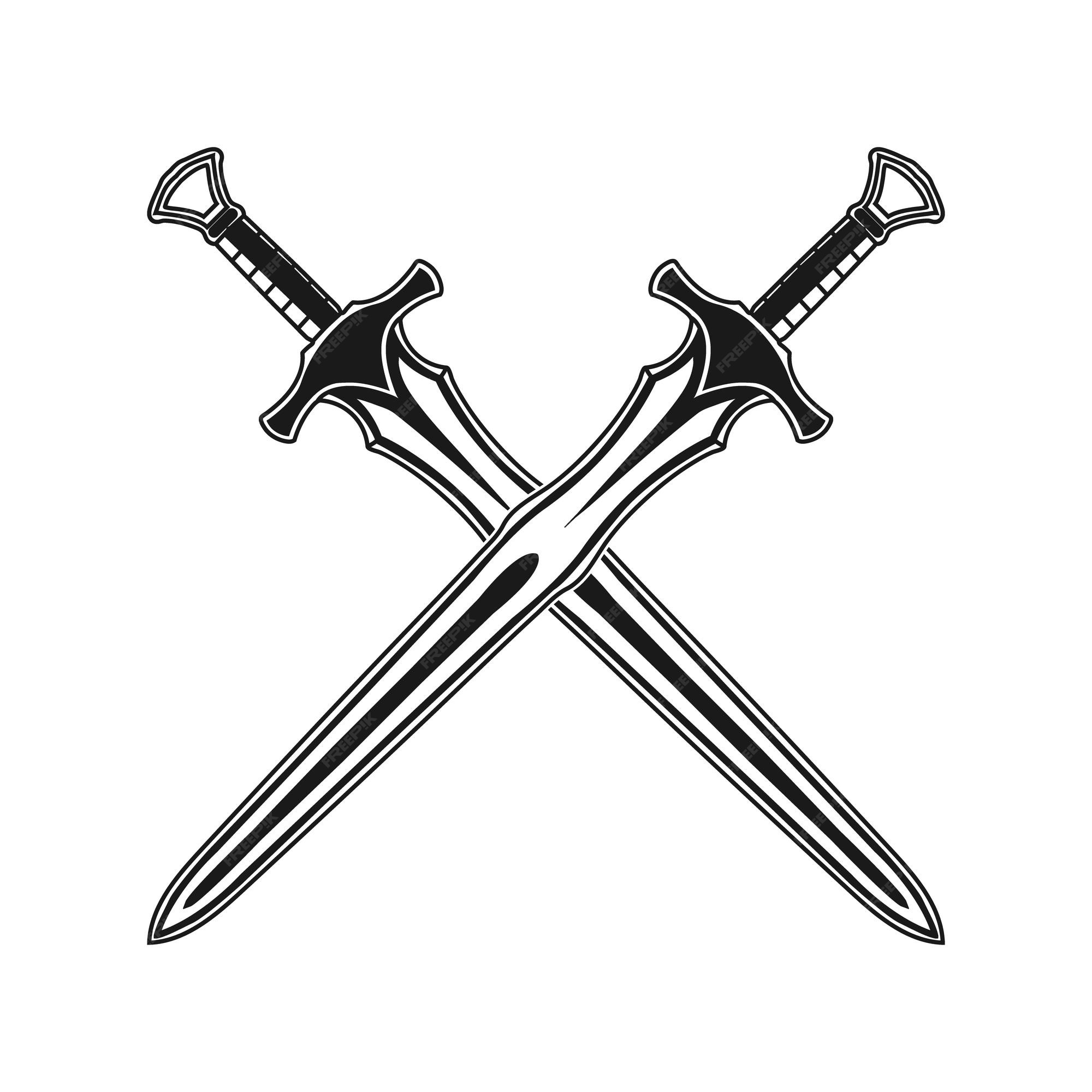 Crossed Swords Sketch Vector Illustration, Vectors