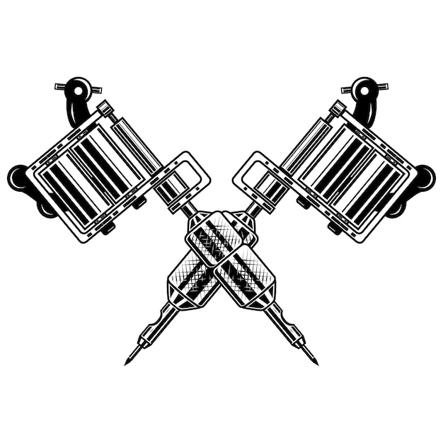 Crossed tattoo machines  on  white background.  element for poster, emblem, sign, badge.  illustration