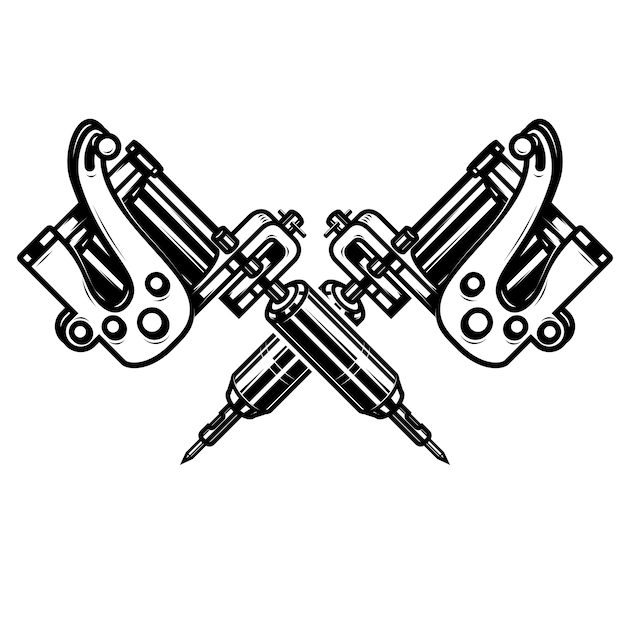 Vector crossed tattoo machines  on  white background.  element for poster, emblem, sign, badge.  illustration