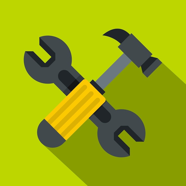 Vector crossed wrench and hammer icon flat illustration of crossed wrench and hammer vector icon for web isolated on lime background