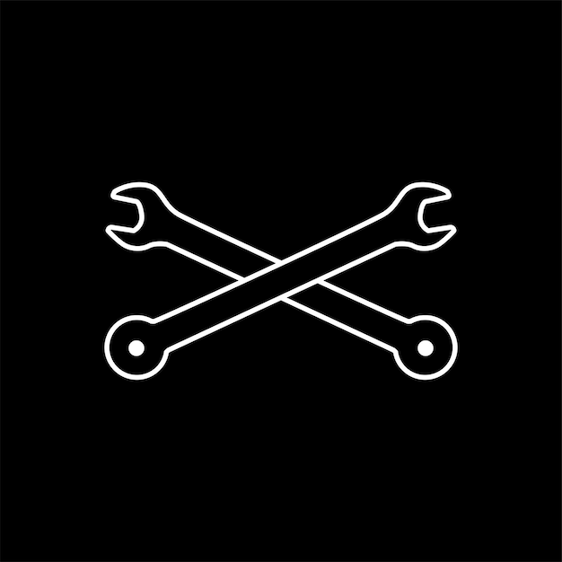 Vector crossed wrenches black vector icon and ten icons in shades of grey