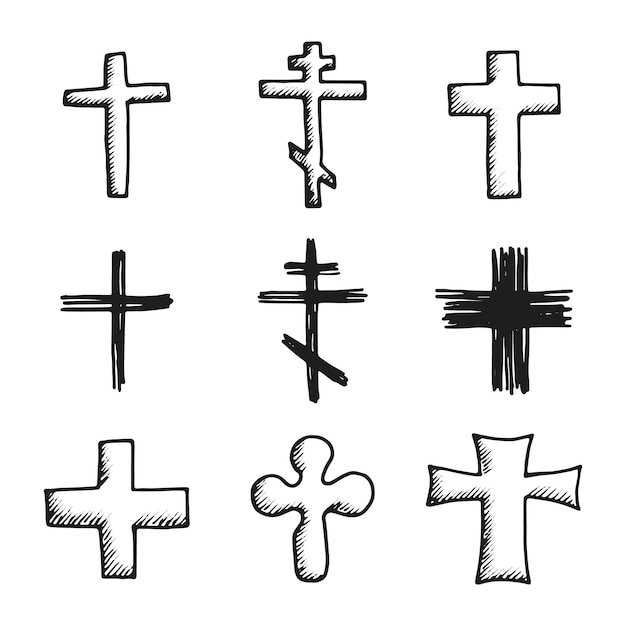 Vector crosses church icons isolated black silhouettes set