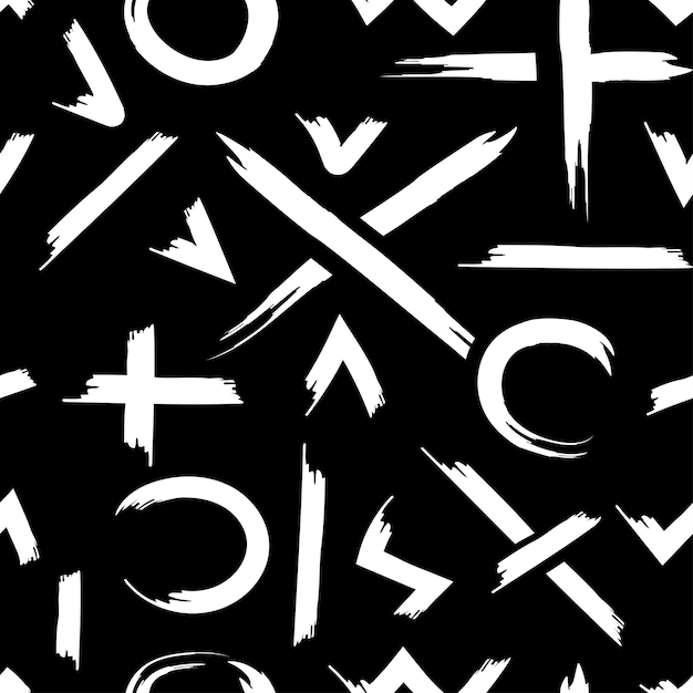 Crosses dashes zigzags brush strokes seamless patternhand drawn white doodlevector illustration