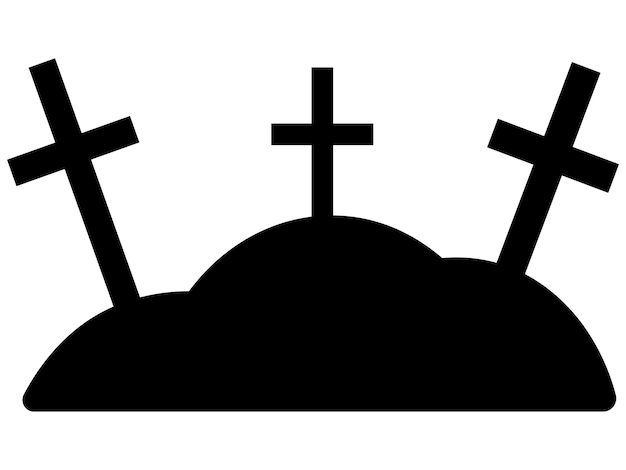 Crosses on the hills. Silhouettes. Night cemetery. Graves in the cemetery. Religious symbol.