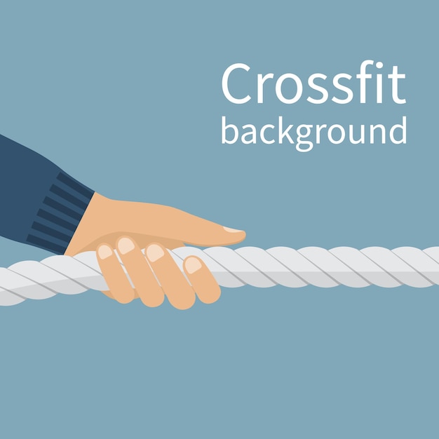 Crossfit concept vector sports background hand pulling a rope\
heavy exercise hard core sports lifestyle sports workout endurance\
exercises for fitness and gyms