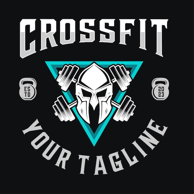 crossfit-logo-ontwerp barbell en spartaanse helm als een icoon dat perfect is voor fitness- of gymsporten