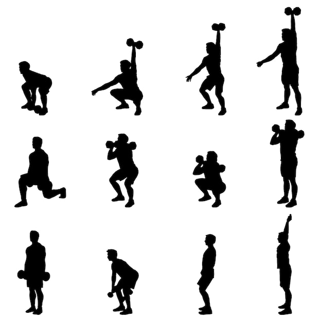 Crossfit males lifting weights silhouettes