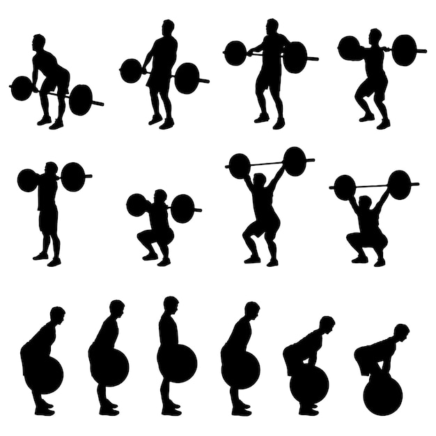 Crossfit men lifting weights silhouette