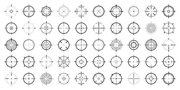 Vector crosshair geweer zicht vector iconen bullseye zwarte doel of doel symbool militaire geweer scope schieten