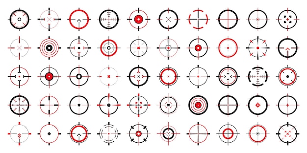 Иконки векторного прицела пистолета bullseye черная цель или цель символ военной винтовки стрельба