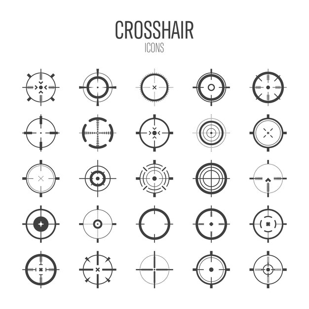 Иконы вектора прицела пистолета с перекрестным прицелом черная цель или символ цели военная винтовка стрельба с прицелом