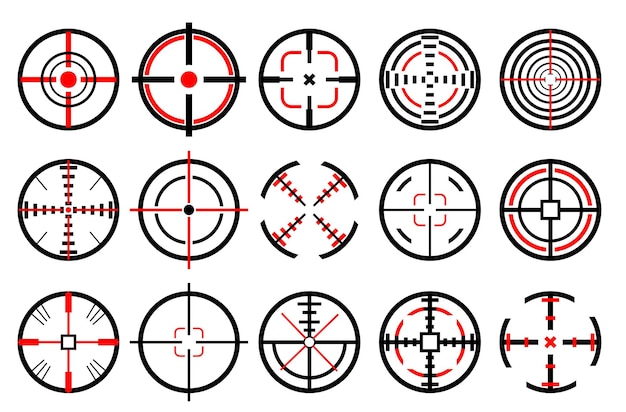 Icone del mirino impostate su sfondo bianco obiettivo obiettivo e simbolo di puntamento collezione di segni di cecchino