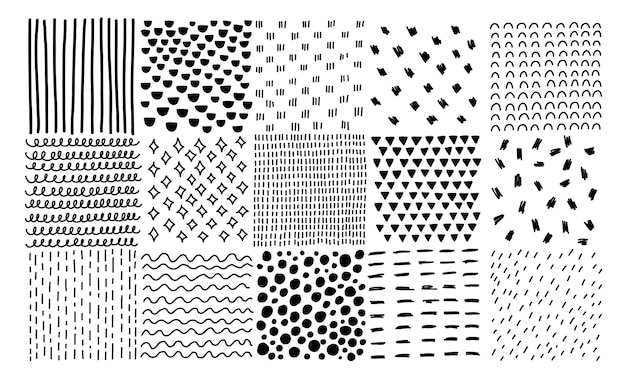 Crosshatch patterns set in hand drawn doodle style