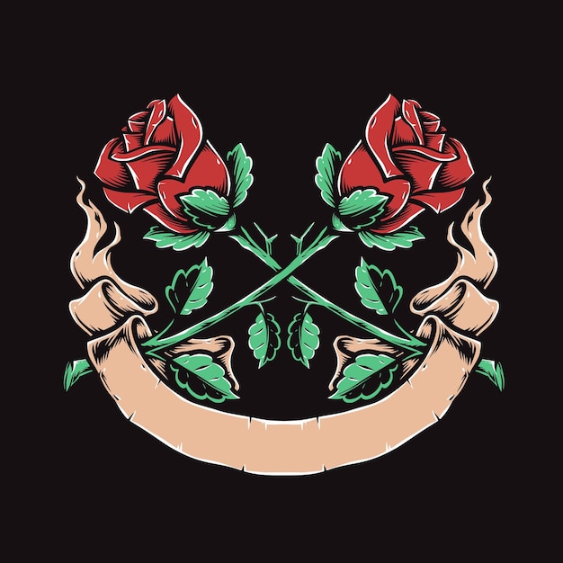 Vector crossing red rose with text banner