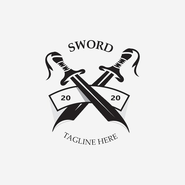 Crossing Sword vintage logo design illustration sword element can be used as logotype icon template coat of arms concept