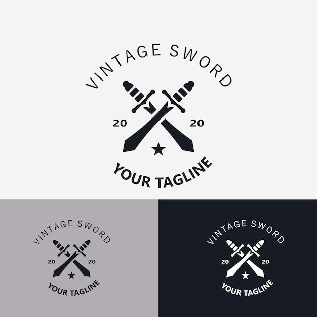 Crossing Sword vintage logo design illustration sword element can be used as logotype icon template coat of arms concept