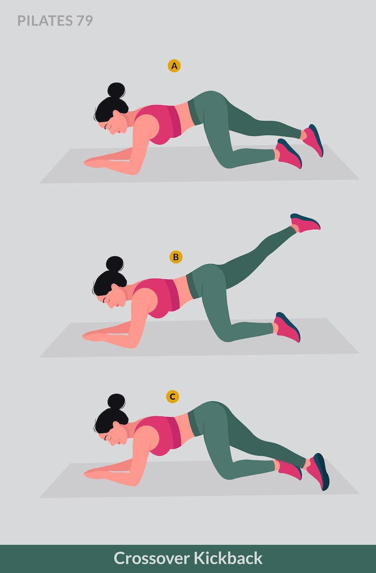 Vector crossover kickback exercise, woman workout fitness, aerobic and exercises.