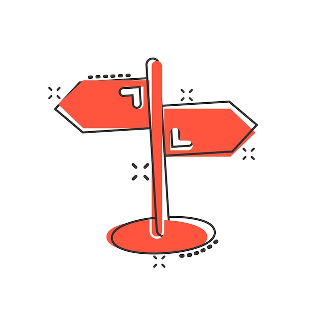 Crossroad signpost icon in comic style