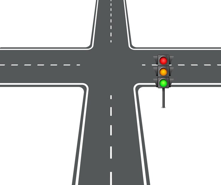 वेक्टर crossroads view flat intersection trafficlight vector illustration.