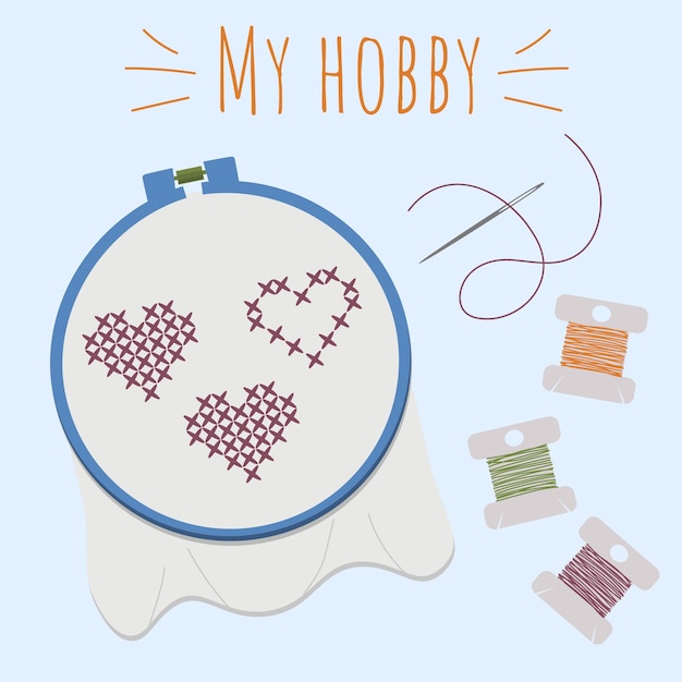 Vector crossstitch hearts zijn geborduurd op het canvas hobby handgemaakt werk