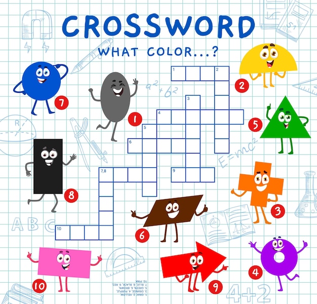 Vector crossword game grid cartoon color math shapes