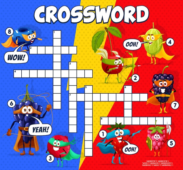 Crossword grid cartoon superhero berry characters