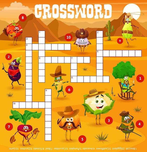 Crossword grid cowboy sheriff ranger vegetables