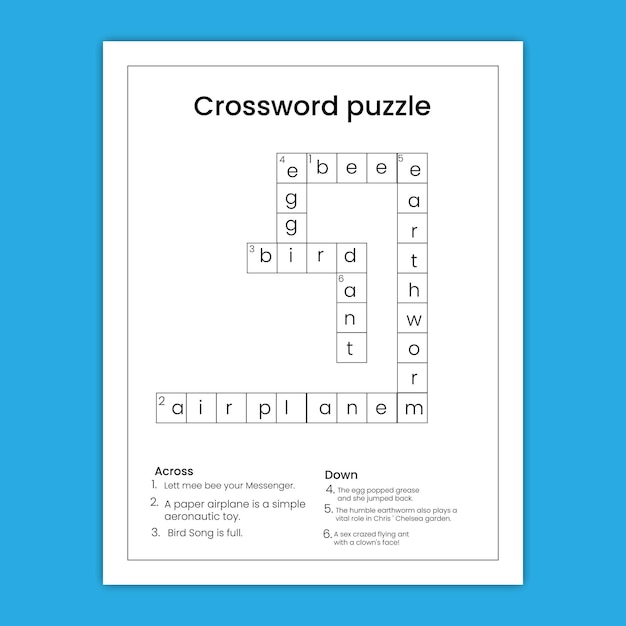 Crossword puzzle game worksheet