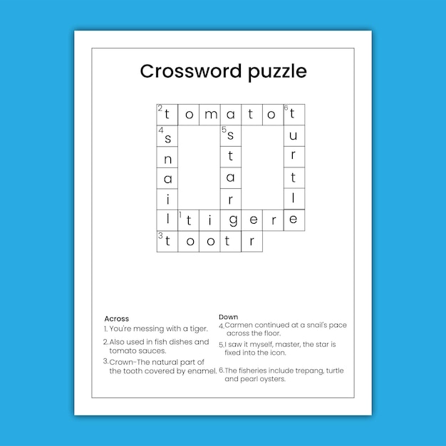 Crossword puzzle game worksheet