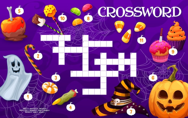 Crossword quiz game grid halloween holiday sweets