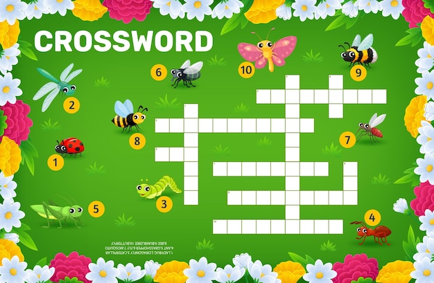 Crossword quiz grid of cartoon insect characters