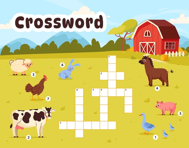crosswords farm animals vector concept