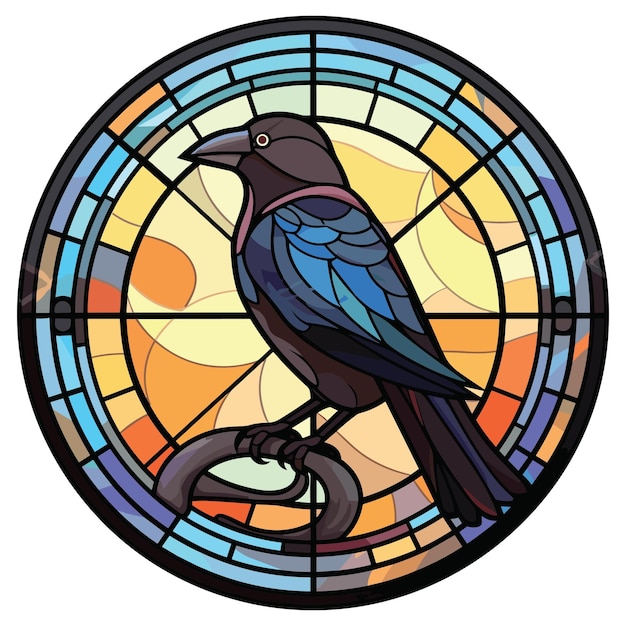Crow Colorful Watercolor Stained Glass Cartoon Kawaii Clipart Animal Pet Illustration