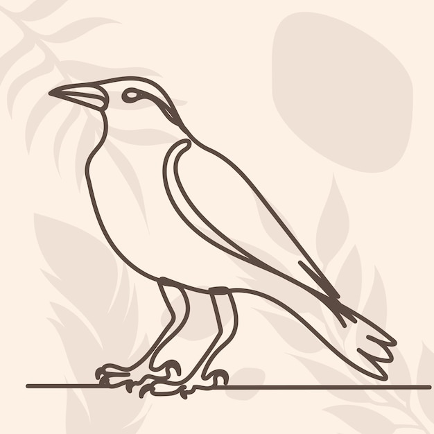 Crow drawing in one continuous line isolated vector