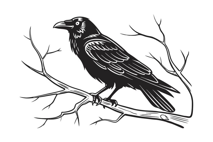 Vector crow line art vector illustration