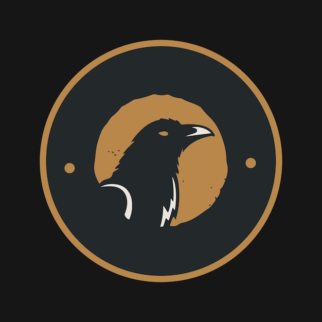 Vettore emblema logo corvo rotondo design minimalista