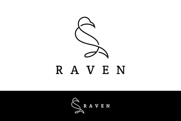 Crow-logo met eenvoudig ononderbroken lijnontwerp Raven line art vector icon