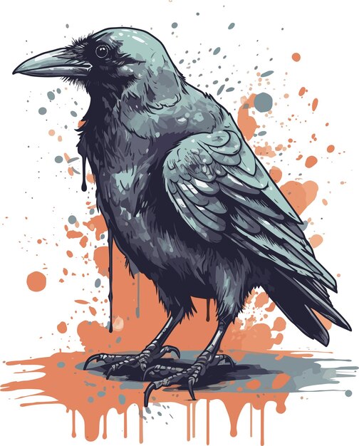 crow mascot brushed style illustration