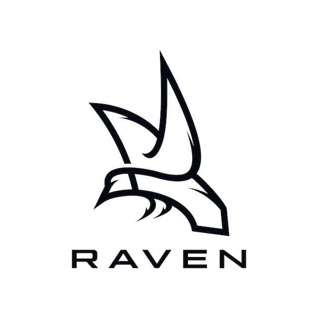 Crow raven black bird line art style icona logo design