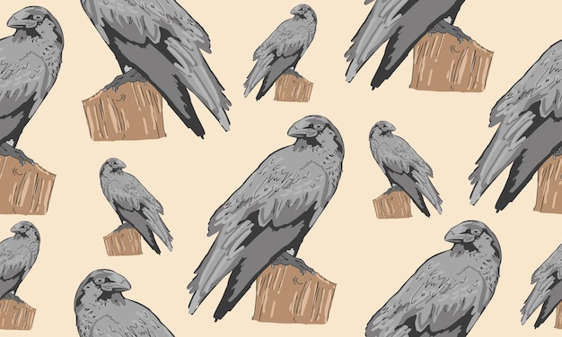 Vector crow seamless pattern background design