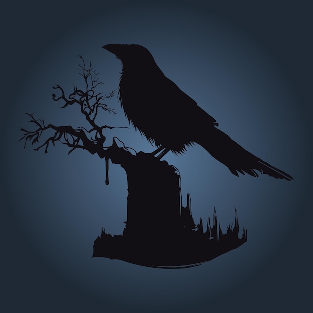 A crow silhouette on a blue gradient sky