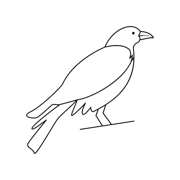 Crow single continuous one line out line vector art drawing and tattoo design