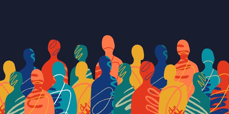 Vector a crowd of abstract multicolored silhouettes of people made in the collage style