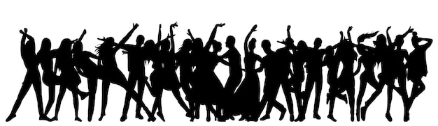 Crowd of dancing people silhouette on white background isolated vector