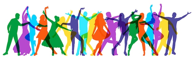 Vector crowd of dancing people silhouette on white background isolated vector