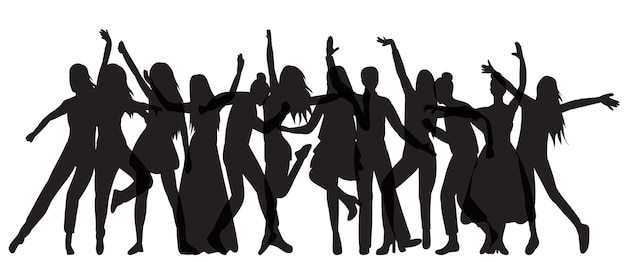 crowd of dancing people silhouette on white background