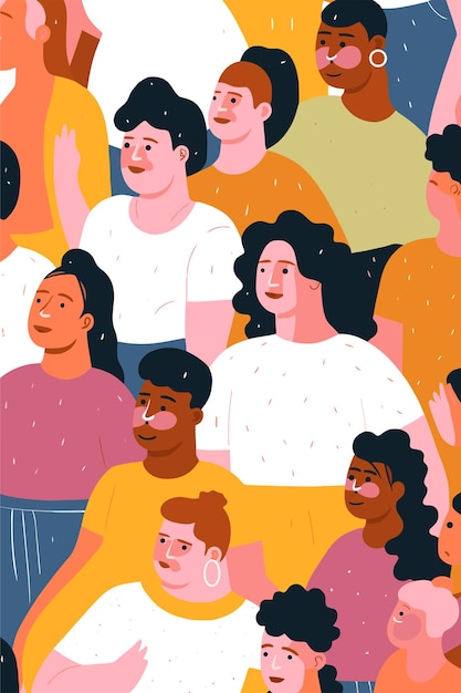 Vector crowd of different people vector illustration in flat cartoon style