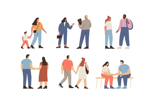 Crowd different people vector set male and female flat characters